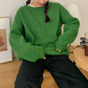 7折慵懒绿色毛衣韩国女装，冬装落肩宽松保暖套头针织