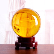送福阁黄水晶球摆件人造水晶玻璃球家居客厅办公室假山喷泉流水球