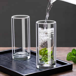 创意双层隔热玻璃杯家用加厚防烫泡，茶杯客厅简约透明喝水杯子套装