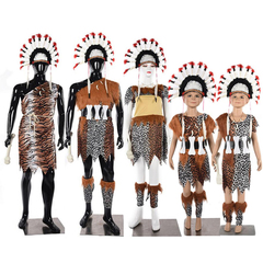 万圣节非洲虎皮野人服装成人男原始人衣服儿童原始土著人印第安人