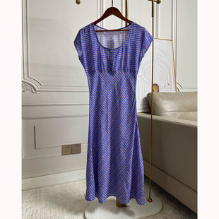 衍射波纹·贵气蓝紫色显白浓郁色调 砂洗真丝双绉印花短袖连衣裙