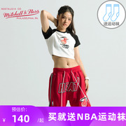 Mitchell Ness短款女生T恤NBA湖人队啦啦队高腰露脐短袖T恤女半袖