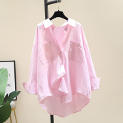 浅粉色衬衫女2024春季韩版宽松设计感小众气质长袖休闲衬衣潮