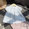 韩国设计款女童夏季上衣，薄款白色绣花翻领短袖娃娃衫衬衫