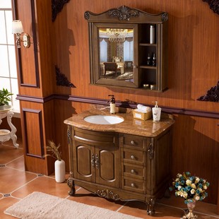 欧式实木仿古浴室柜镜柜组合美式橡，木卫浴柜卫生间大理石洗漱台盆