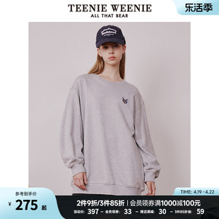 TeenieWeenie小熊女装格雷系宽松圆领套头卫衣时尚休闲慵懒风上衣