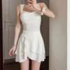 Amyway 白色纯欲方领吊带背心 短款不规则裙摆a字半身裙夏季套装