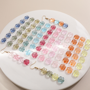 10个夏日彩色玻璃感渐变可爱小花朵串珠diy手工，饰品耳环配件材料