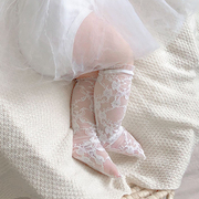 ins韩版宝宝蕾丝袜夏季婴儿，镂空防蚊网眼中筒袜婴童公主长筒袜薄