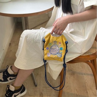 日系miniballchain刺绣购物袋迷你尼龙手提女斜跨小包小号布袋