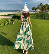 三亚旅游露背吊带连衣裙雪纺，超仙长裙泰国海边拍照衣服度假沙滩裙