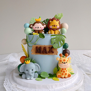 森林蛋糕装饰热带小动物软胶玩偶摆件狮子大象长颈鹿猴子插牌