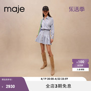 majeoutlet经典款，女装法式蓝白色条纹衬衫，连衣裙短裙mfpro02805