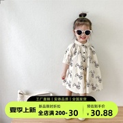 女童卡通图案短袖连衣裙2024夏季韩版女孩可爱动物薄款娃娃裙