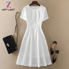2024夏季高端气质优雅高端女装显瘦a字裙短袖刺绣白色连衣裙
