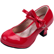2023春秋季新女童(新女童)单鞋，坡跟公主皮鞋韩版儿童鞋子休闲小高跟舞蹈鞋