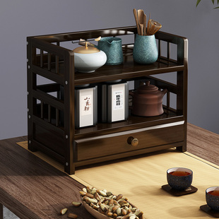 桌面实木博古架中式置物小型茶架茶杯茶台茶水展示茶具收纳茶柜子