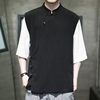 假两件新中式唐装短袖衬衫，男夏季国风大码设计感亚麻衬衣汉服外套