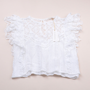 洋气镂空短袖白色网纱上衣纯棉蕾丝打底性感内搭小衫可单穿两层