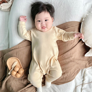 新生婴儿长袖春秋纯色，长爬连身衣纯棉男女宝宝，哈衣外穿连体衣