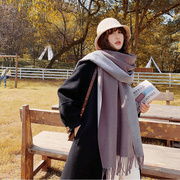 双面仿羊绒流苏围巾，秋冬外搭加厚保暖纯色，围脖披肩女韩版经典