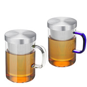 艾芳贝儿高硼硅耐高温玻璃杯304不锈钢内胆透明杯冲泡器花茶杯