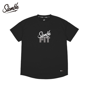 slamble夏季fit短袖t恤男圆领，运动速干透气健身跑步训练球服