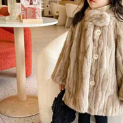 女童仿皮草水貂绒外套，小女孩宝宝棉衣加厚洋气，韩版中长款冬季大衣