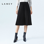 LANCY/朗姿2023秋季法式A字黑色丝绒半裙女高级气质通勤伞裙