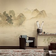 新中式意境古典水墨山水墙纸客厅电视背景墙壁纸卧室茶室壁布壁画