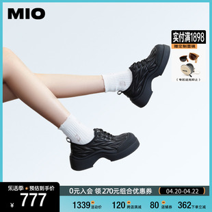 MIO米奥春季中跟纯色单鞋设计感时尚牛津鞋舒适厚底学院风松糕鞋