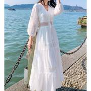 春季流行穿搭气质风情万种高级感法式白色，连衣裙长裙春秋连衣裙