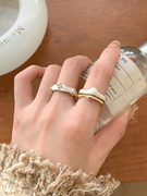 双层白色滴釉锆石戒指女法式轻奢高级感开口食指，戒时尚不规则指环