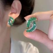 几何绿色碎钻精致小众设计耳环潮轻奢高级感耳钉冷淡风耳饰
