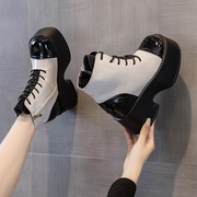 黑白拼色马丁靴女2022小个子增高10公分百搭欧美风时尚靴潮酷