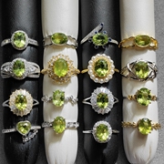 天然橄榄石戒指925银精工，镶嵌戒指绿宝石戒指，显手白净体满火彩