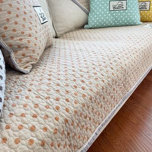 全棉布艺波点防滑沙发垫简约现代纯棉坐垫四季通用通用沙发巾