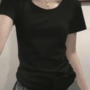 女装加长版短袖t恤显瘦宽松正肩高级感超长款上衣夏季