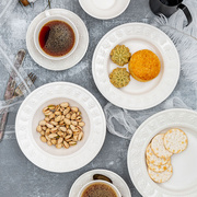 欧式家用白色陶瓷浮雕，西餐盘深盘子，套装水果盘咖啡杯碟马克杯餐具