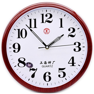 上海工字圆形钟表静音，节能挂钟时尚简约大字体，石英钟客厅卧室教室