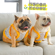 ibeans夏季狗狗衣服薄款黄色，花边坑条吊带衫泰迪法斗中小型犬幼