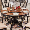 欧式餐桌美式全实木雕花大理石圆桌，新古典(新古典)黑檀色家用饭桌餐