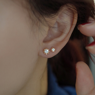 养耳洞玫瑰金锆石耳钉纯银小众设计感复古耳环气质高级感小巧耳饰
