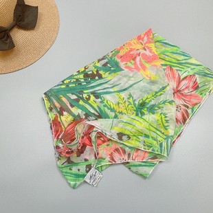 雪纺丝巾长方形比基尼外罩，花卉围巾沙滩韩版中青年防晒薄夏季