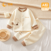 婴儿秋冬衣服夹棉分体套装春季保暖新款宝宝衣服春装内衣纯棉a类6