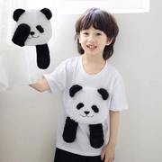 可爱动物衣服熊猫t恤儿童夏装小熊亲子装男宝宝短袖上衣男童女童
