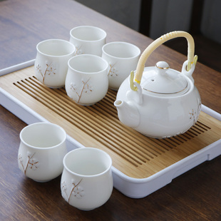 手工描金景德镇提梁陶瓷茶具套装，家用现代简约客厅茶壶茶杯送托盘