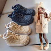 儿童棉靴时尚女童短靴2022冬季英伦风加绒，轻便中大童时尚大棉靴子