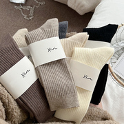 羊绒保暖秋冬堆堆袜，子女日系韩版美拉德卡其，色系中筒长筒厚款无骨