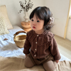 韩版秋装女童棉纱娃娃领针织开衫上衣婴幼童，纯色百搭长袖毛衣外套